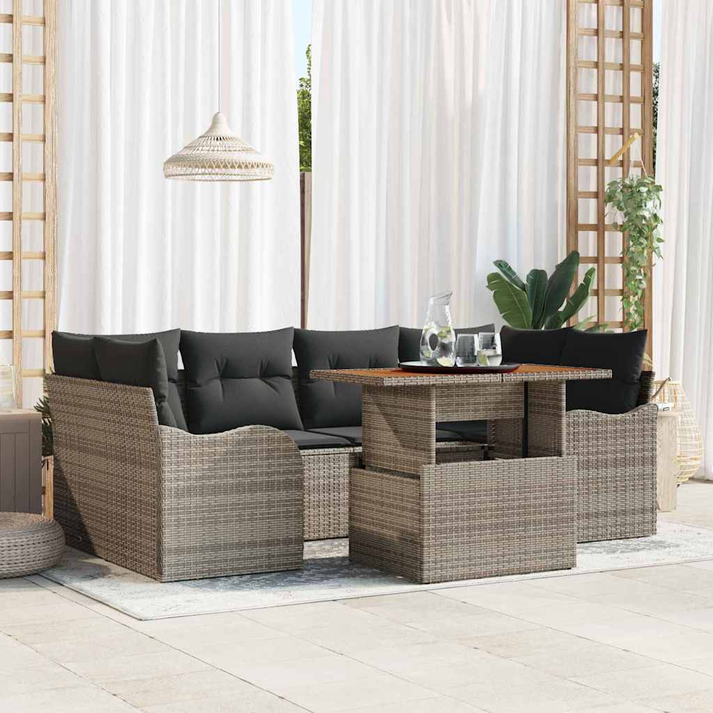 Garten-Sofa-Set mit Speicher 7 pcs Grau Poly Rattan